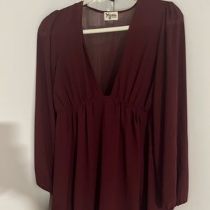 Show Me Your Mumu - wine colored long sleeve mini dress